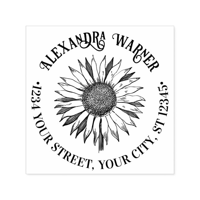 Tampon Auto-encreur Joli tournesol floral #2A Nom Adresse de retour (Design)