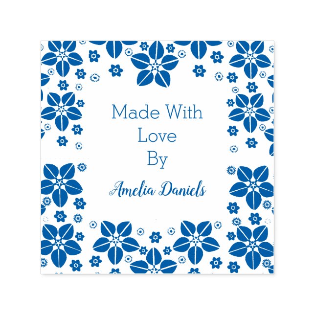 Tampon Auto-encreur Jolie Fleur Orientale Fabriquée avec amour (Design)