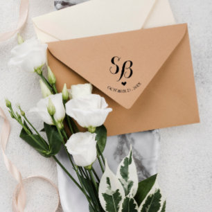 Tampon Auto-encreur Jolie Monogramme Coeur et Mariage Date