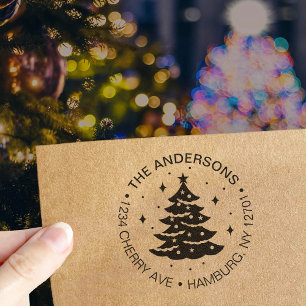 Tampon Auto-encreur Jolie Noël Tree Holiday Adresse de retour