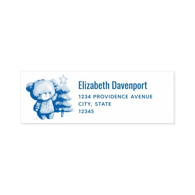 Tampon Auto-encreur Jolie Ours et Arbre de Noël Adresse de vacances (Design)