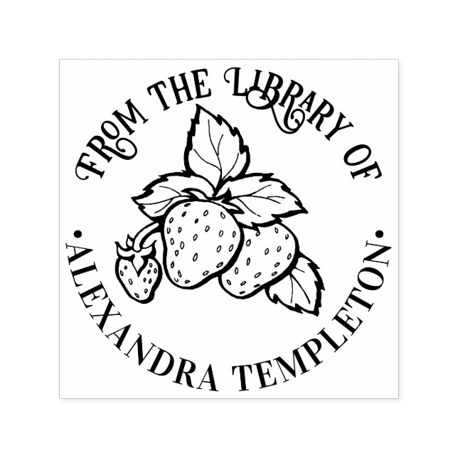 Tampon Auto-encreur Jolies fraises avec nom de bibliothèque Leaves (Design)