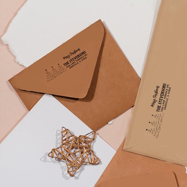 Tampon Auto-encreur Joyeux arbres de Noël Adresse de retour (Merry Christmas Trees Return Address Self-inking Stamp)