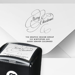 Tampon Auto-encreur Joyeux Noël élégant script de retour adresse