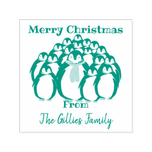 Tampon Auto-encreur "Joyeux Noël" Famille Penguin