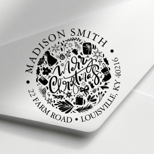 Tampon Auto-encreur Joyeux Noël Jour férié Script mignon Adresse de re