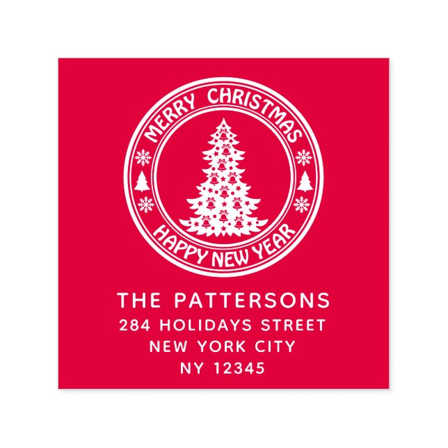 Tampon Auto-encreur Joyeux Noël Joyeux Nouvel An Nom Retour Adresse (Design)