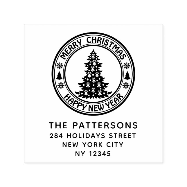 Tampon Auto-encreur Joyeux Noël Joyeux Nouvel An Nom Retour Adresse (Design)