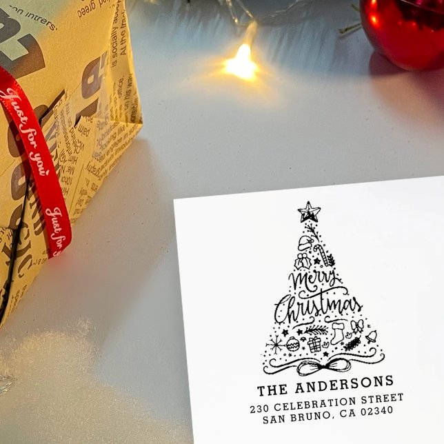 Tampon Auto-encreur Joyeux Noël Lettres Nom et adresse de retour (Créateur téléchargé)