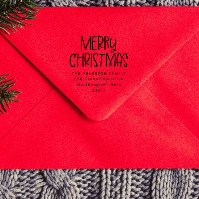 Tampon Auto-encreur Joyeux Noël mignon vacances retour adresse (Créateur téléchargé)