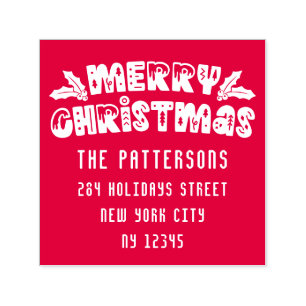 Tampon Auto-encreur Joyeux Noël moderne Nom du script Retour Adresse