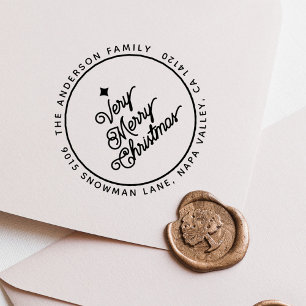 Tampon Auto-encreur Joyeux Noël moderne Script Round Return Adresse