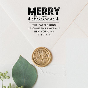 Tampon Auto-encreur Joyeux Noël Nom personnalisé Adresse de retour