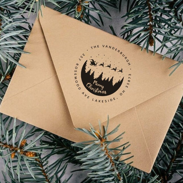 Tampon Auto-encreur Joyeux Noël Père Noël Sleigh Adresse de retour per (Créateur téléchargé)