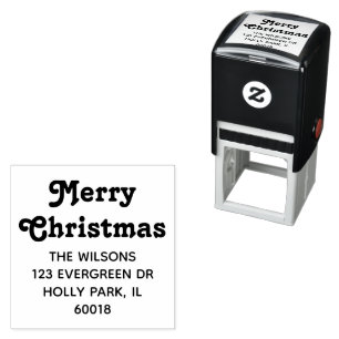 Tampon Auto-encreur Joyeux Noël Retro Typographie Retour Adresse