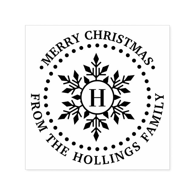 Tampon Auto-encreur Joyeux Noël Salutation Snowflake Nom initial (Design)