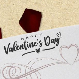 Tampon Auto-encreur Joyeux Valentines Day Script moderne Scribblé Coeu