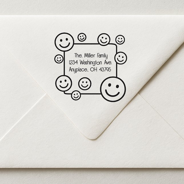 Tampon Auto-encreur Joyeux Visages souriants Adresse Auto-Inking Timbr (Créateur téléchargé)