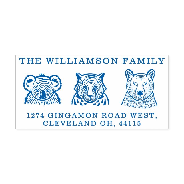 Tampon Auto-encreur Koala, Tigre et Ours Animal Family Adresse de reto (Design)
