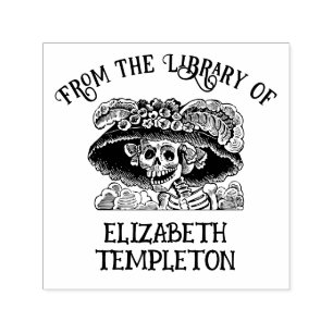 Tampon Auto-encreur Lady Skeleton Skull with Big Casquette Library Nom