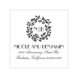 Tampon Auto-encreur Laine de souffle du bébé Monogramme Floral Élégant
