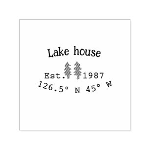 Tampon Auto-encreur Lake house et. Date année coordonnées personnalisé
