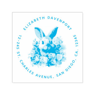 Tampon Auto-encreur Lapin avec une guirlande de roses Adresse mignonne