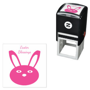 Tampon Auto-encreur Lapin rose mignon et féminin visage printemps Pâqu