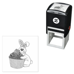 Tampon Auto-encreur Lapin Whimsical avec Cupcake Bow & Strawberry