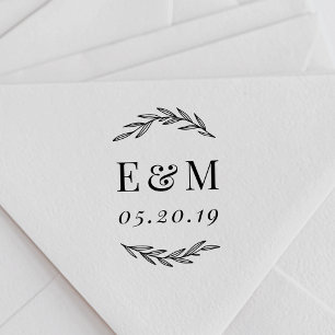 Tampon Auto-encreur Laurel Branch Monogram Mariage Save the Date
