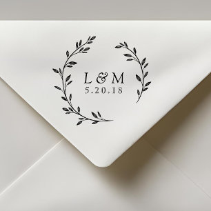 Tampon Auto-encreur Laurel Wreath Monogramme Mariage Enregistrer la da