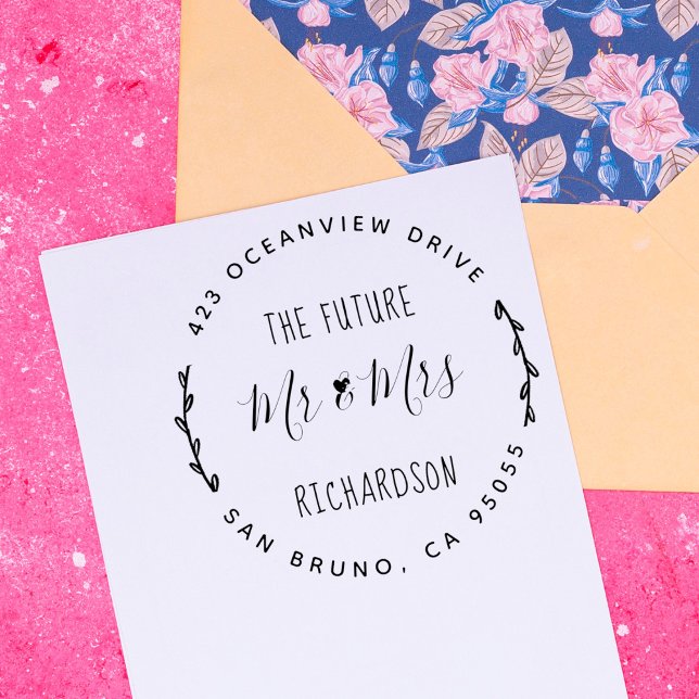 Tampon Auto-encreur L'avenir M. & Mme | Mariage Rustique à main (Créateur téléchargé)