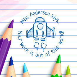 Tampon Auto-encreur L'enseignant dit fusée personnalisée hors de ce mo