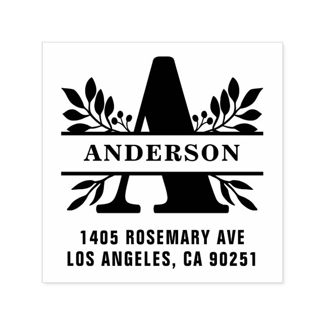 Tampon Auto-encreur Lettre A Classic Foliage Famille Monogramme Adress (Design)