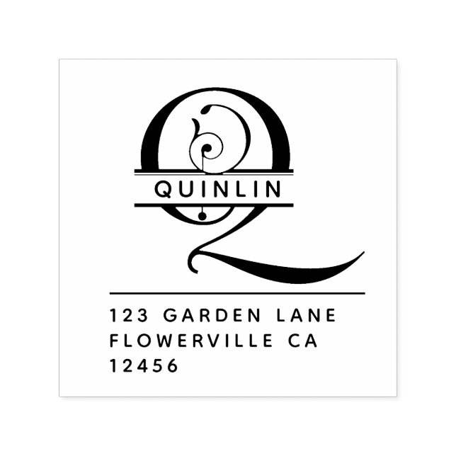 Tampon Auto-encreur Lettre de tête fantaisie - Q - Adresse de retour M (Design)