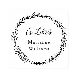 Tampon Auto-encreur Libris Ex Wreath Botanique Personnalisée Nom du sc