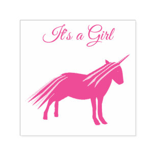 Tampon Auto-encreur Licorne Fille Rose Bébé Fête Prénatale Personnalis