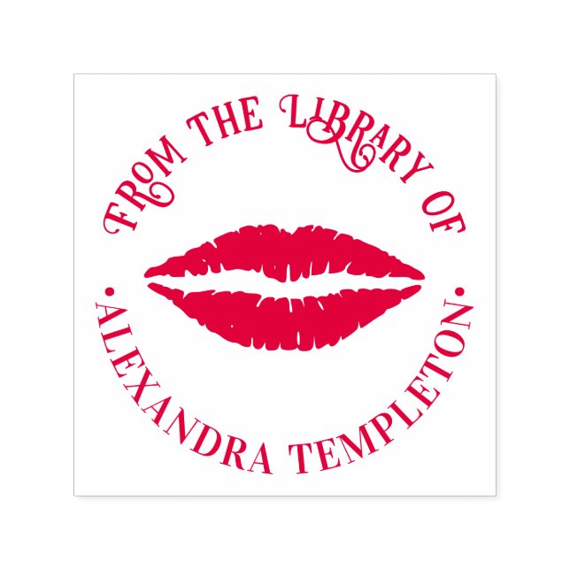 Tampon Auto-encreur Lipstick Kiss Lips Imprint Round Library Nom du li (Design)