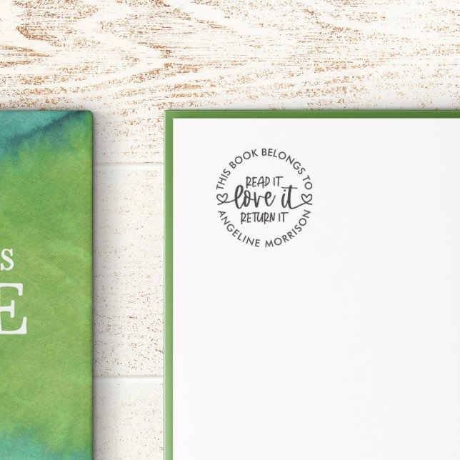 Tampon Auto-encreur Lisez-le Aimer Il Retourner Il Coeur Script Livre  (Créateur téléchargé)