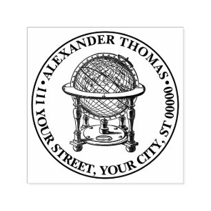 Tampon Auto-encreur Lithographe vintage World Globe #2 Nom Adresse