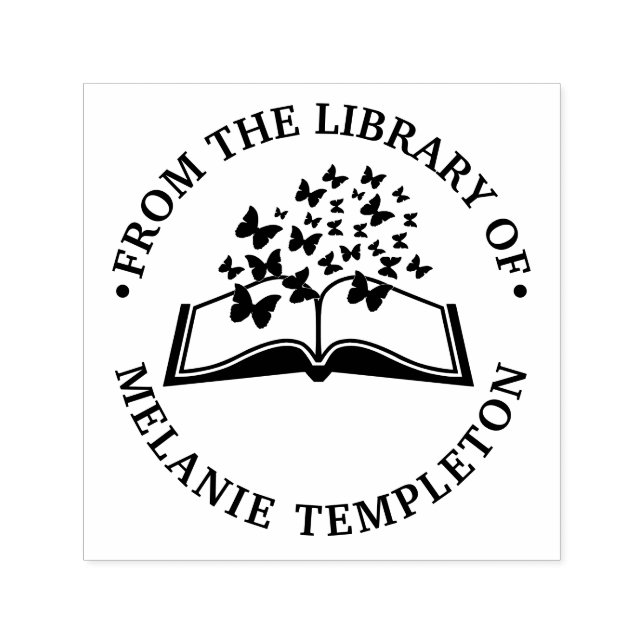 Tampon Auto-encreur Livre avec papillons Nom du livre de la bibliothèq (Design)
