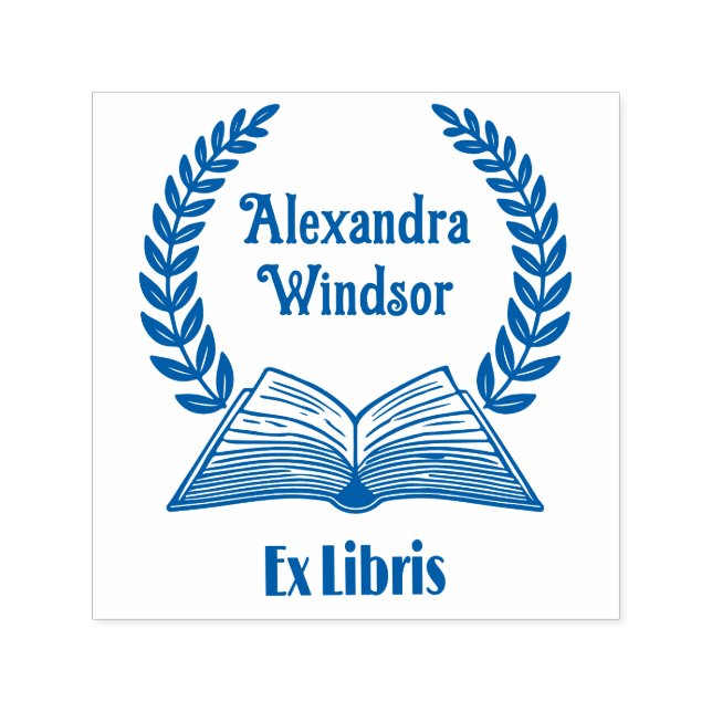 Tampon Auto-encreur Livre ouvert, Laurel Wreath Ex Libris Nom Livre (Design)