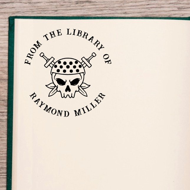 Tampon Auto-encreur Livre personnalisé | Gothique Pirate Skull (Créateur téléchargé)