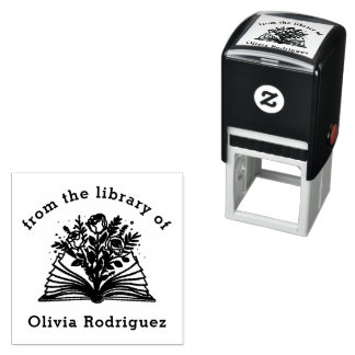 Tampon Auto-encreur Livres de fleurs de la bibliothèque de