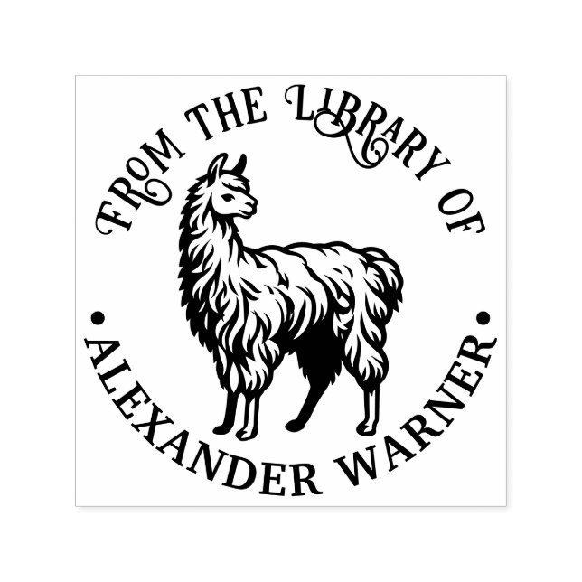 Tampon Auto-encreur Llama rustique #2 Nom de livre de bibliothèque ron (Design)