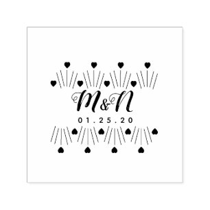 Tampon Auto-encreur Logo de mariage ligne d'art cœur géo dessiné à la