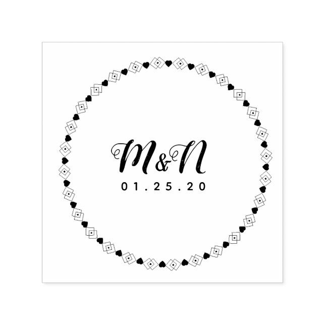 Tampon Auto-encreur Logo de mariage ligne d'art cœur géo rond circulai (Design)