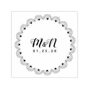 Tampon Auto-encreur Logo de mariage ligne d'art cœur géo rond dessiné