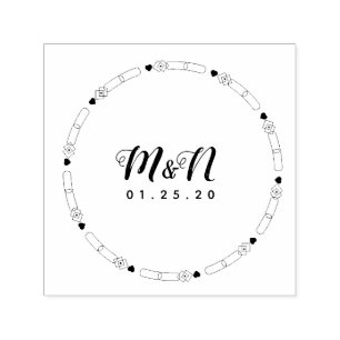 Tampon Auto-encreur Logo de mariage ligne d'art cœur géo rond simple