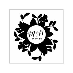 Tampon Auto-encreur Logo de mariage ornement floral circulaire Sel